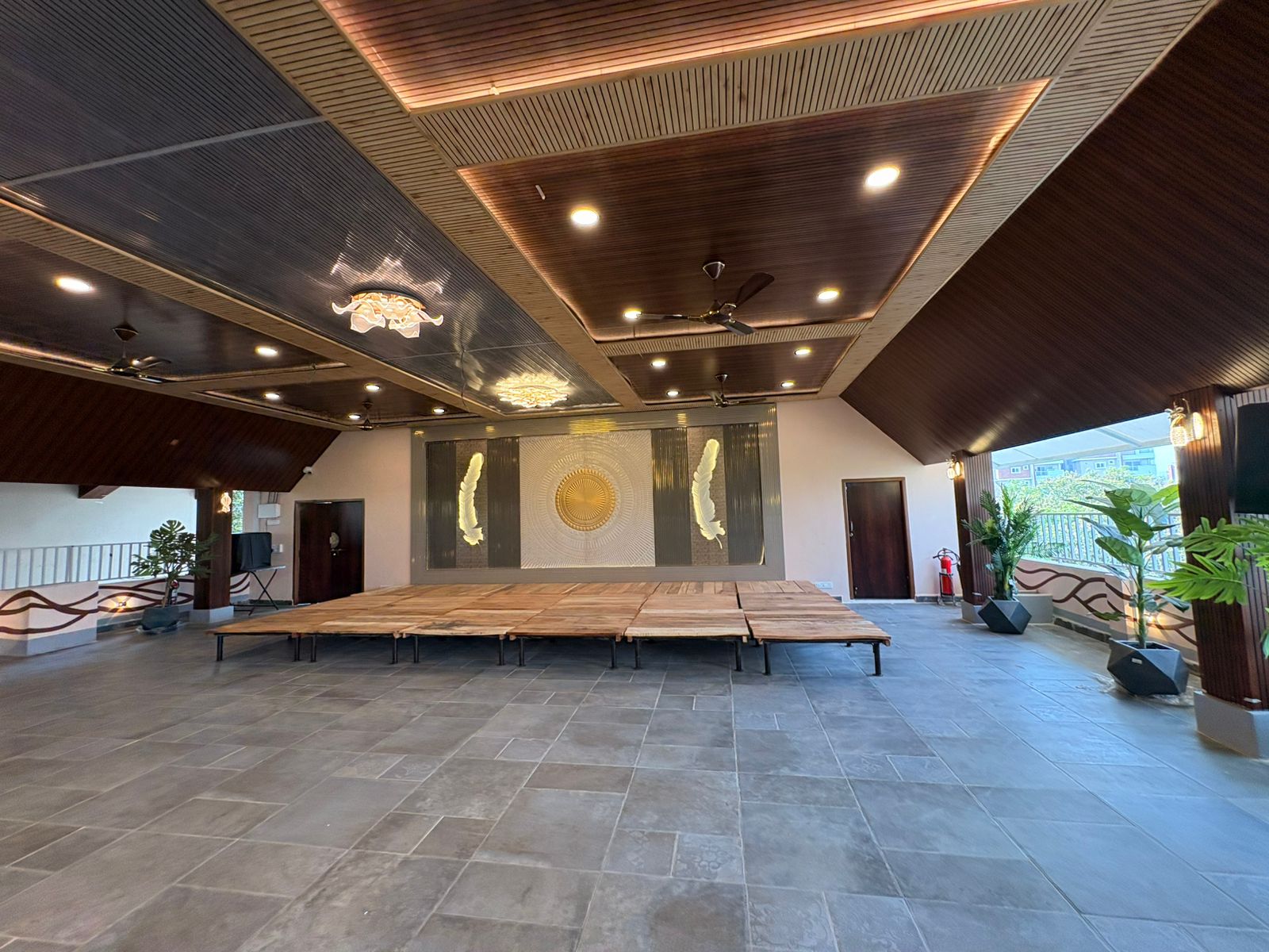 Beautiful night view of Sri Golden Meadows wedding venue in Narsingi, Hyderabad